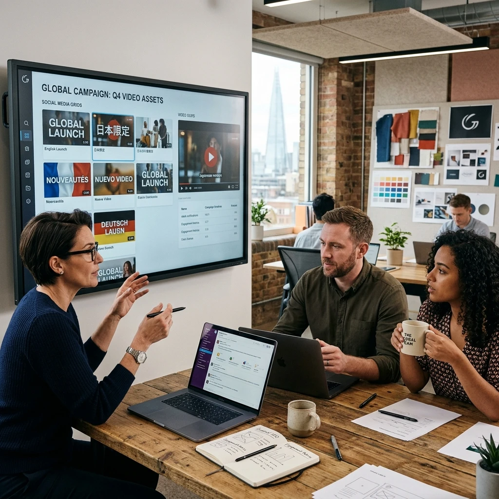 Brand marketing team managing multilingual campaigns