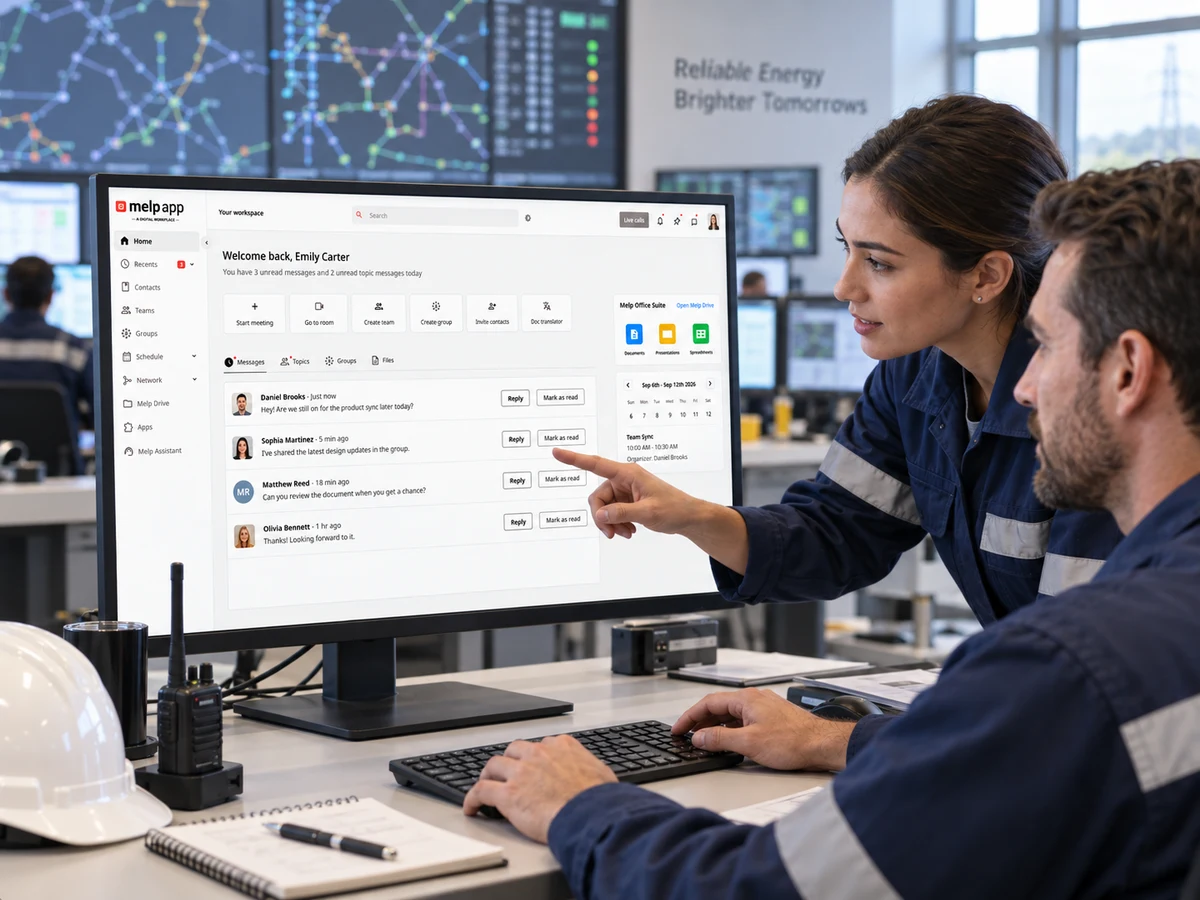 Energy control centre and field crews collaborating with Melp