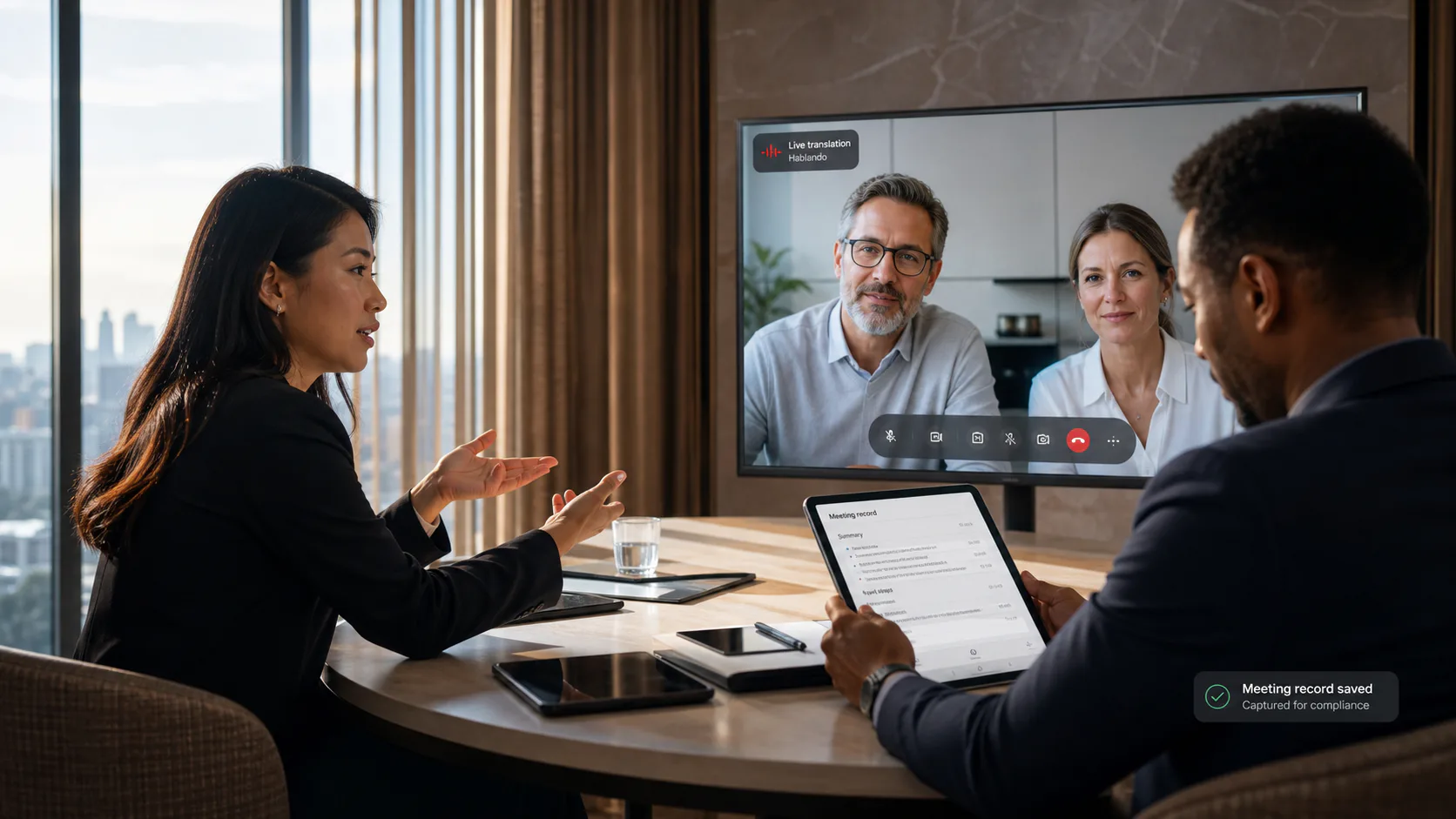 Wealth management advisors meeting clients in a secure workspace