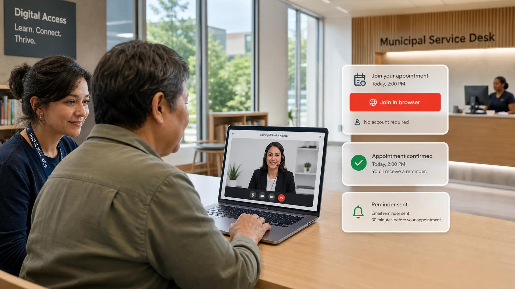 Resident joining a government appointment from a browser