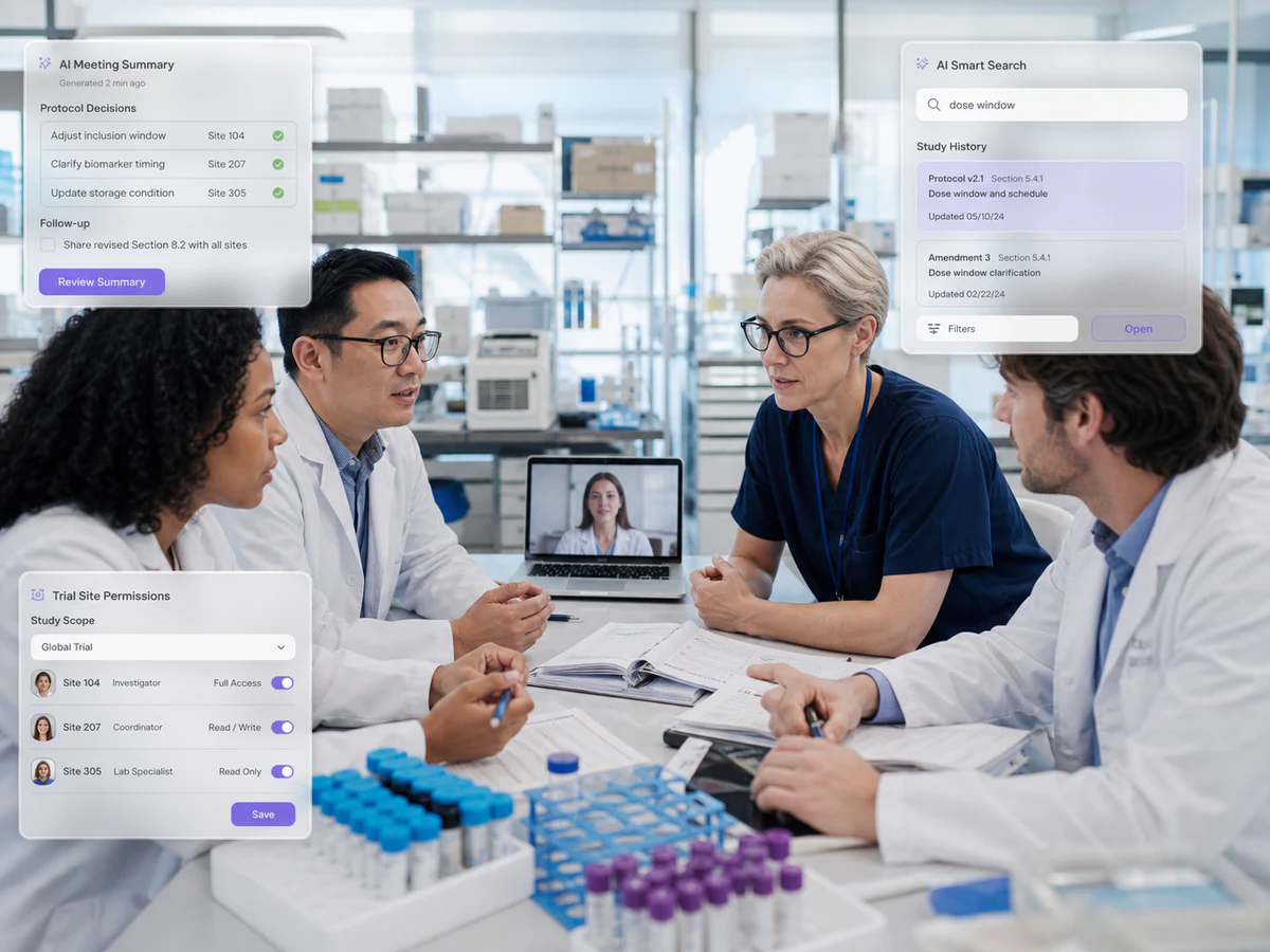 Research teams collaborating across trial sites and external labs