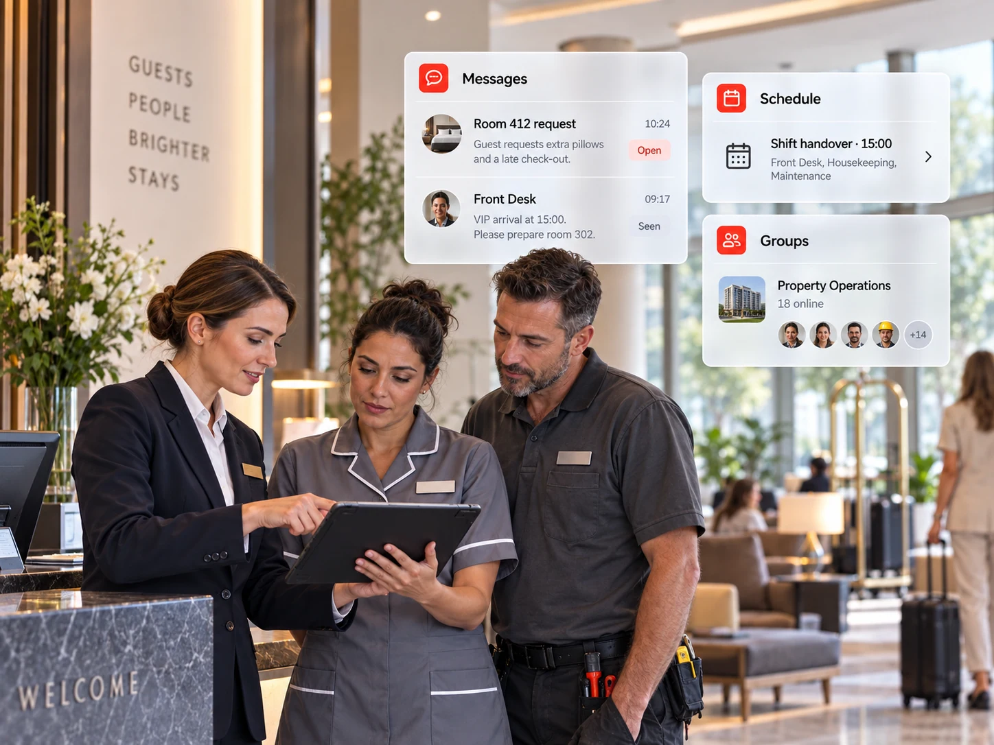 Hospitality teams coordinating property operations with Melp