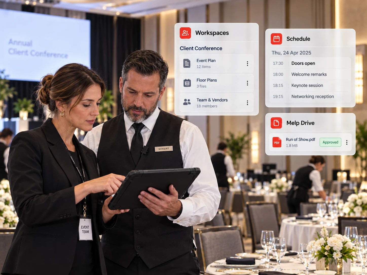 Conference hotel team coordinating an event
