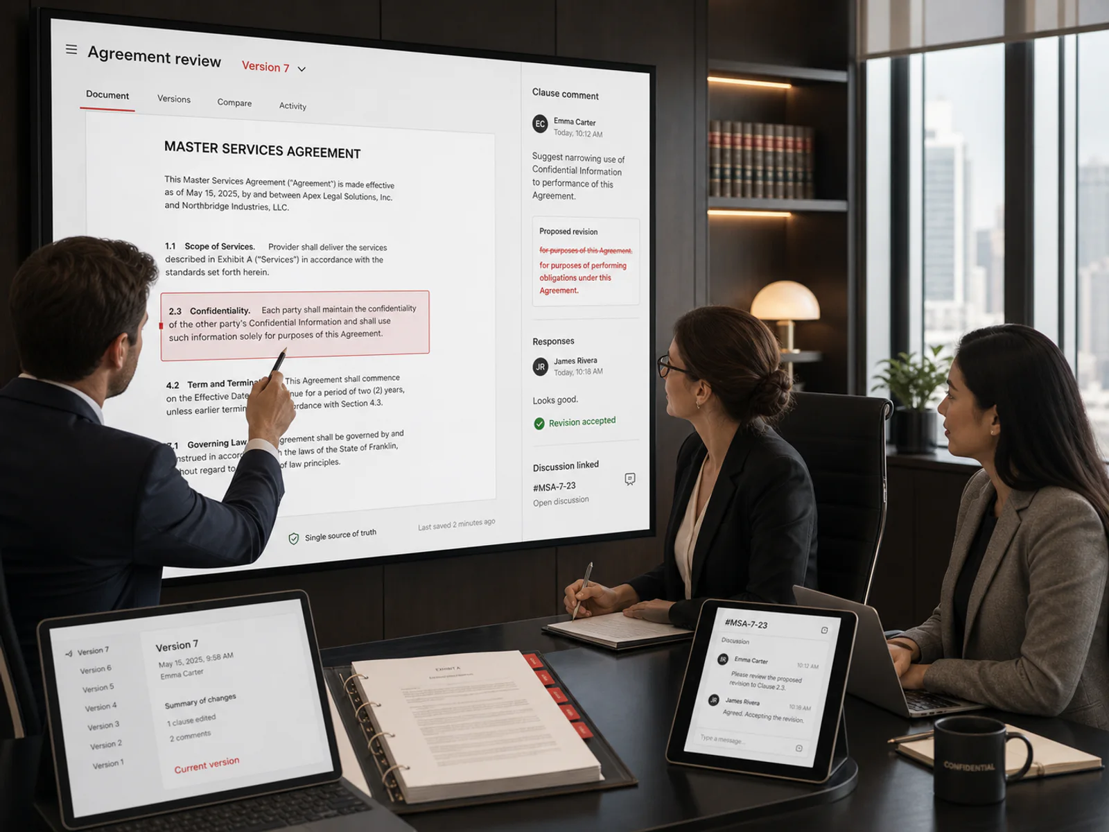 Attorneys co-authoring and reviewing a legal document