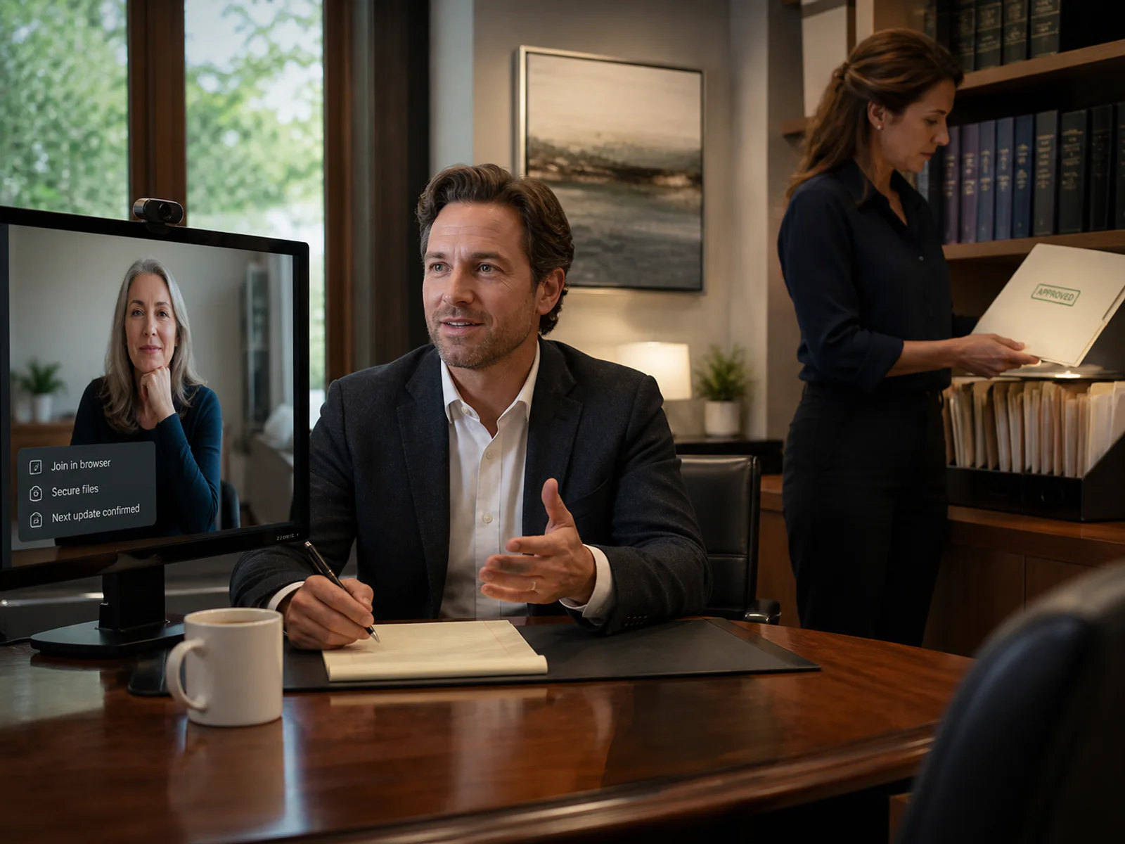 Boutique law practice meeting with a client online