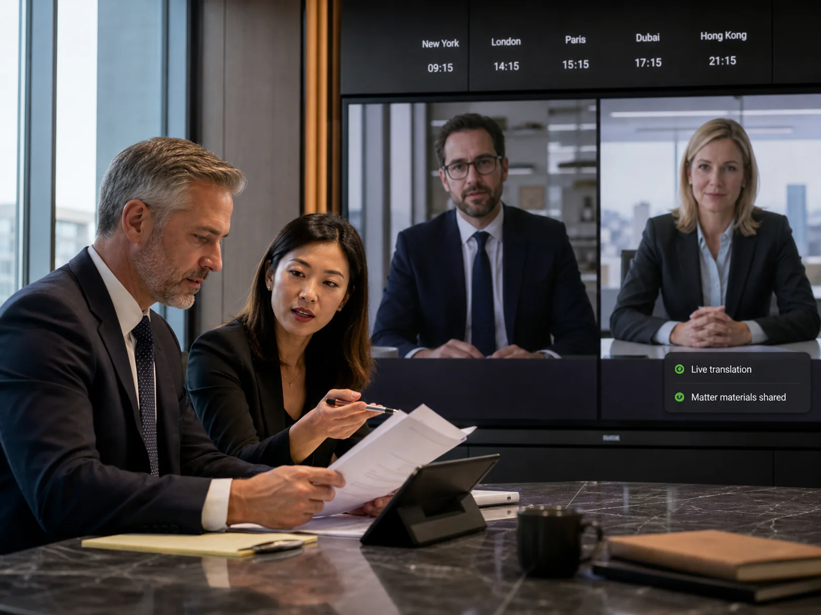 International legal team collaborating on a cross-border matter