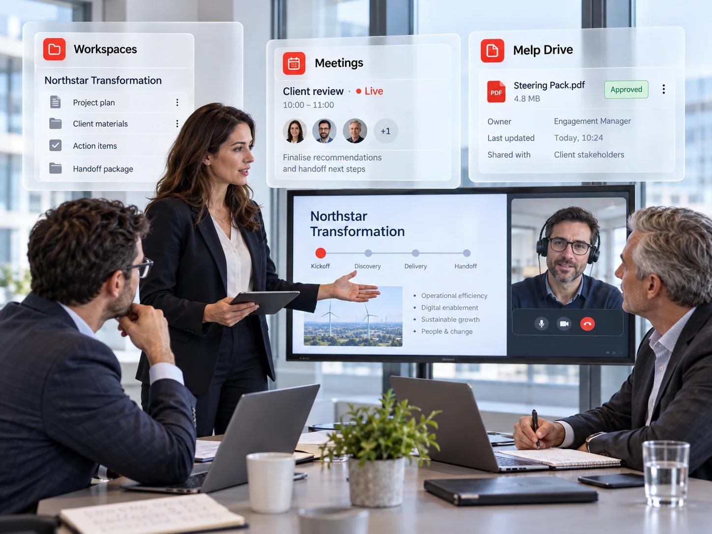 Consulting team managing a client engagement with Melp